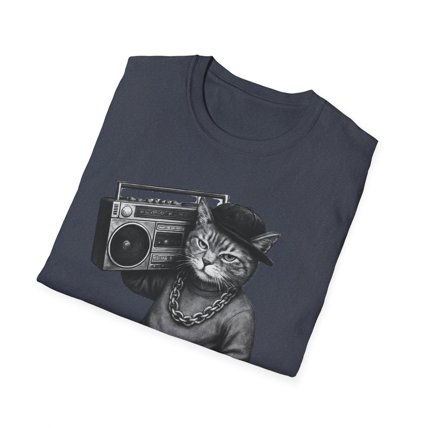 Black & White Boombox Cat T Shirt Hip Hop Streetwear Graphic Tee for Music Lovers Unisex Soft style T Shirt