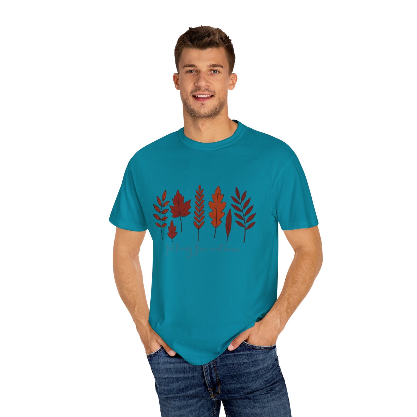 Falling for Autumn Shirt Cozy Fall Leaves Graphic Tee for Seasonal Outfits Unisex Garment Dyed T shirt