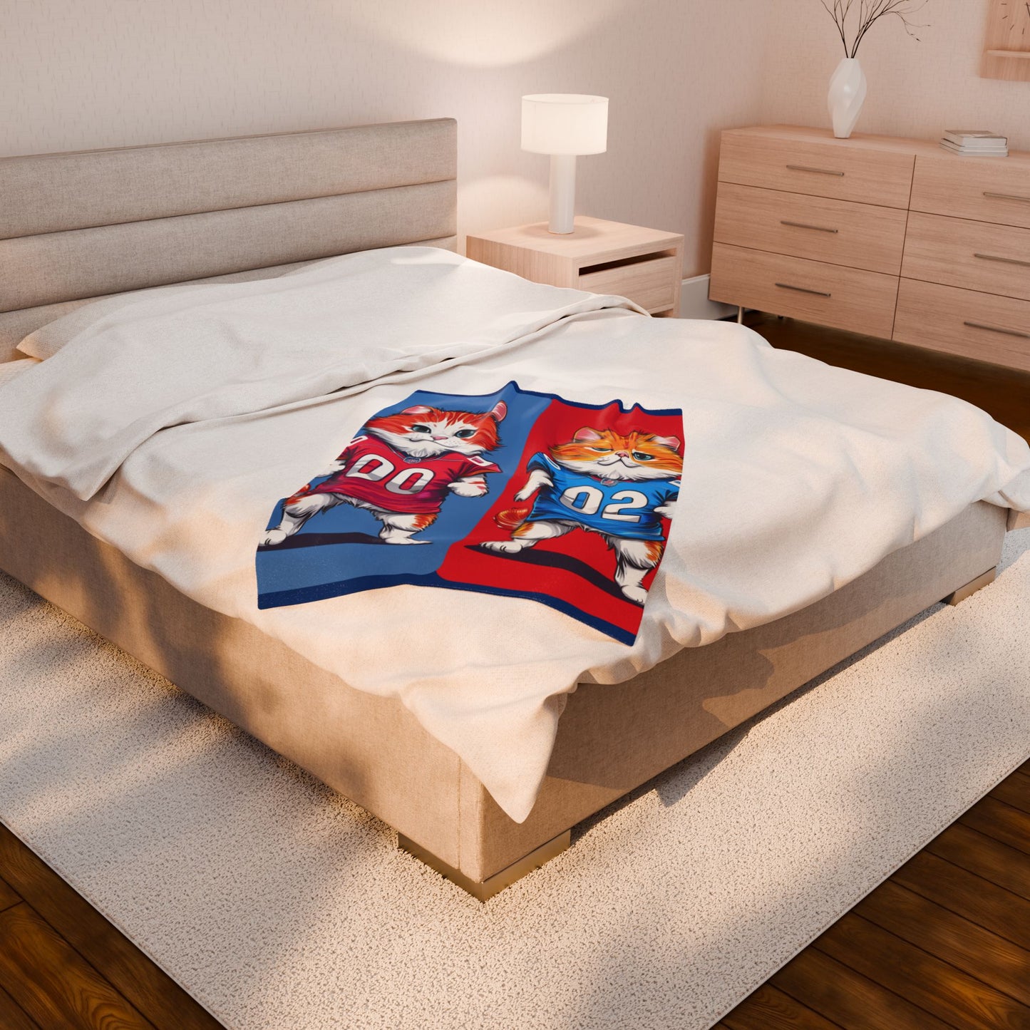 Football Cat Blanket Sports Team Cozy Throw, Funny Kitty Sports Blanket, Animal Print Fleece, Football Fans, Cozy Stadium Blanket