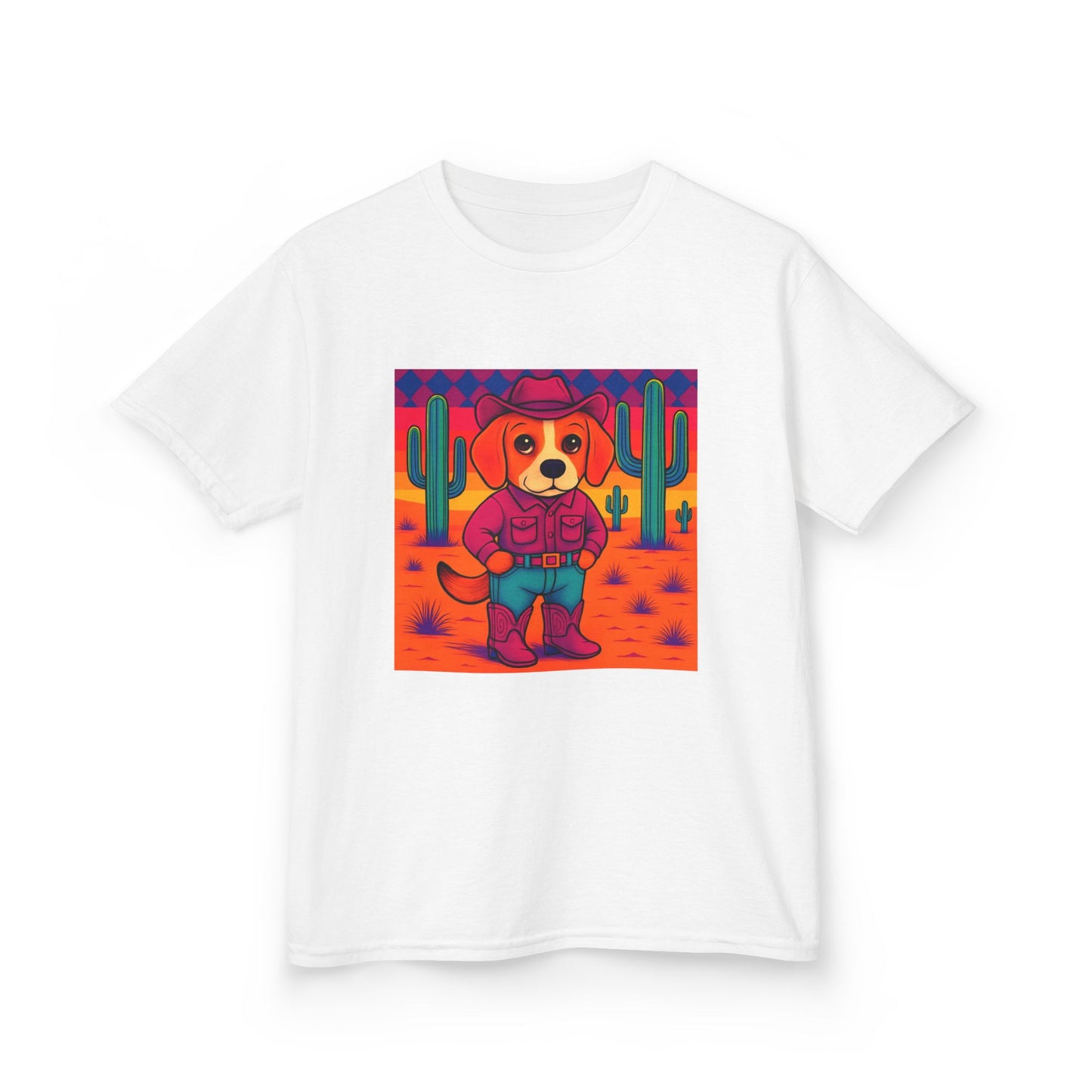 Cowboy Dog Kids T Shirt Unisex Western Puppy Shirt Birthday Rodeo Tee Fun Animal Graphic for Boys Girls Kids Heavy Cotton⢠Tee