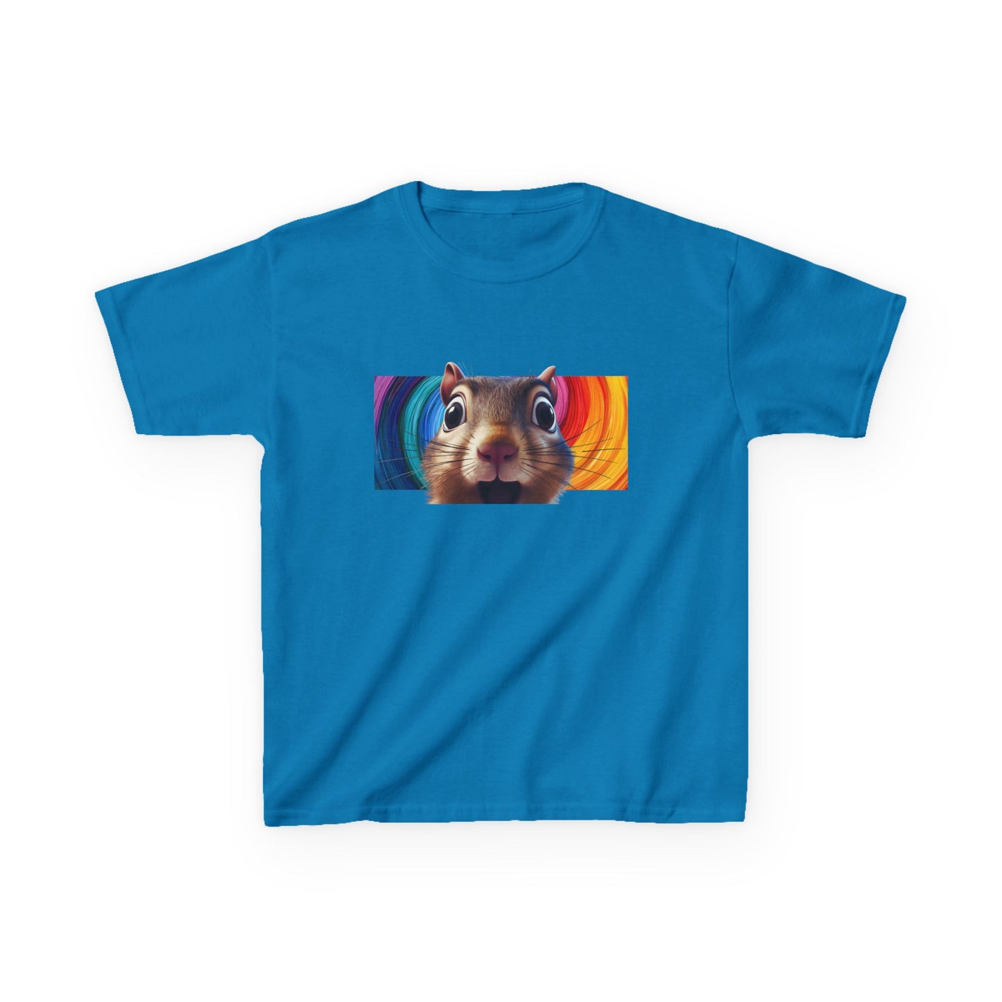 Funny Squirrel Kids T Shirt with Cute Cartoon Chipmunk Rainbow Graphic Tee Squeek Squeek Animal Lover Gift Yellow Childrens Shirt