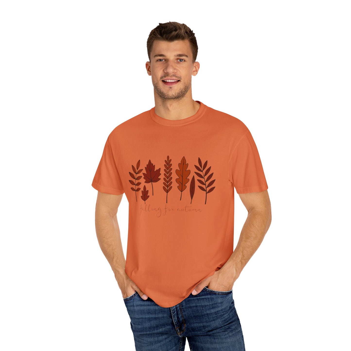 Falling for Autumn Shirt Cozy Fall Leaves Graphic Tee for Seasonal Outfits Unisex Garment Dyed T shirt