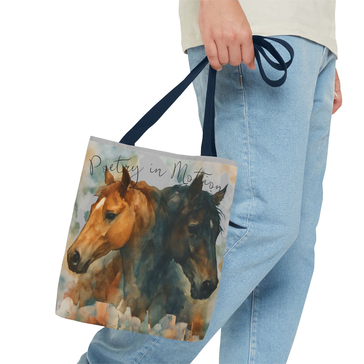 Horse Art Tote Bag, Watercolor Horses, Pretty in Motion