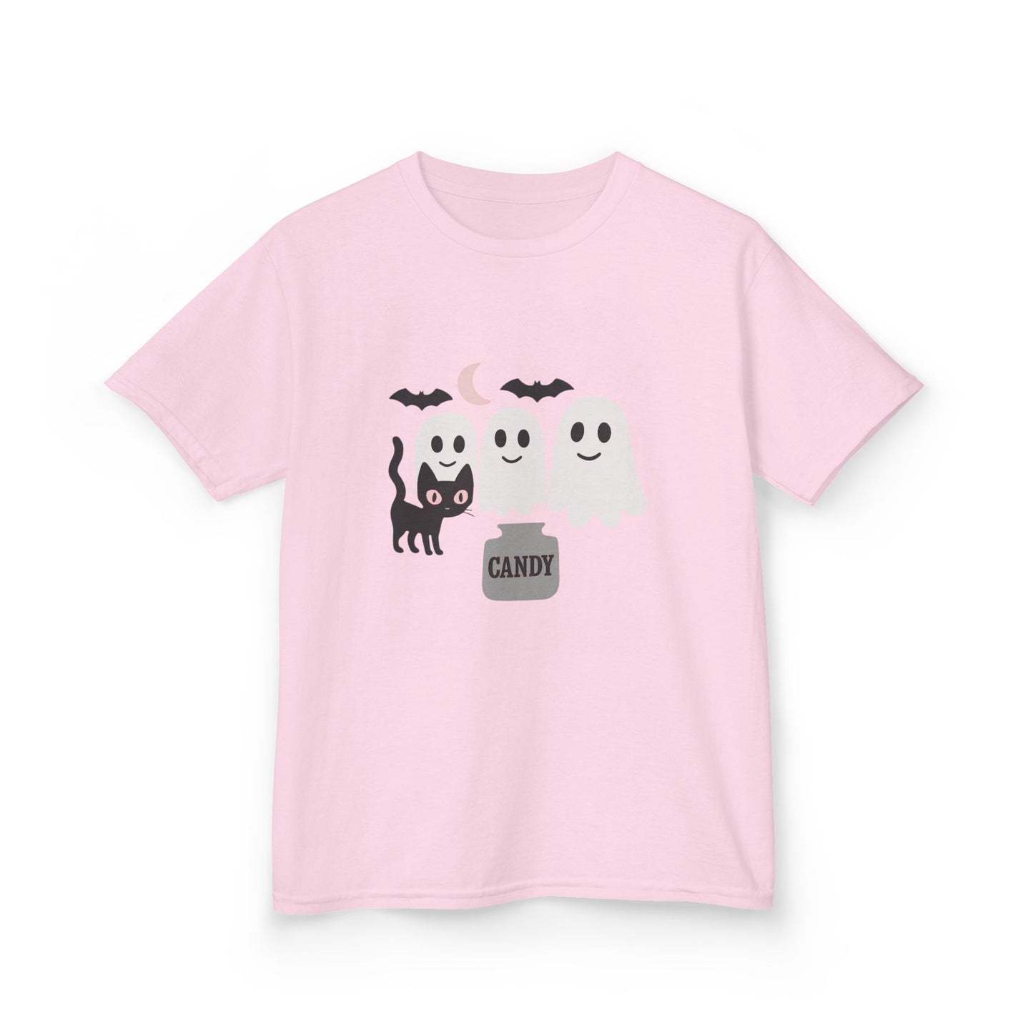 Halloween Youth Shirt Ghost Cat Candy Tee Boy Girl Pink Kids Trick or Treat T-Shirt Kids Heavy Cotton⢠Tee
