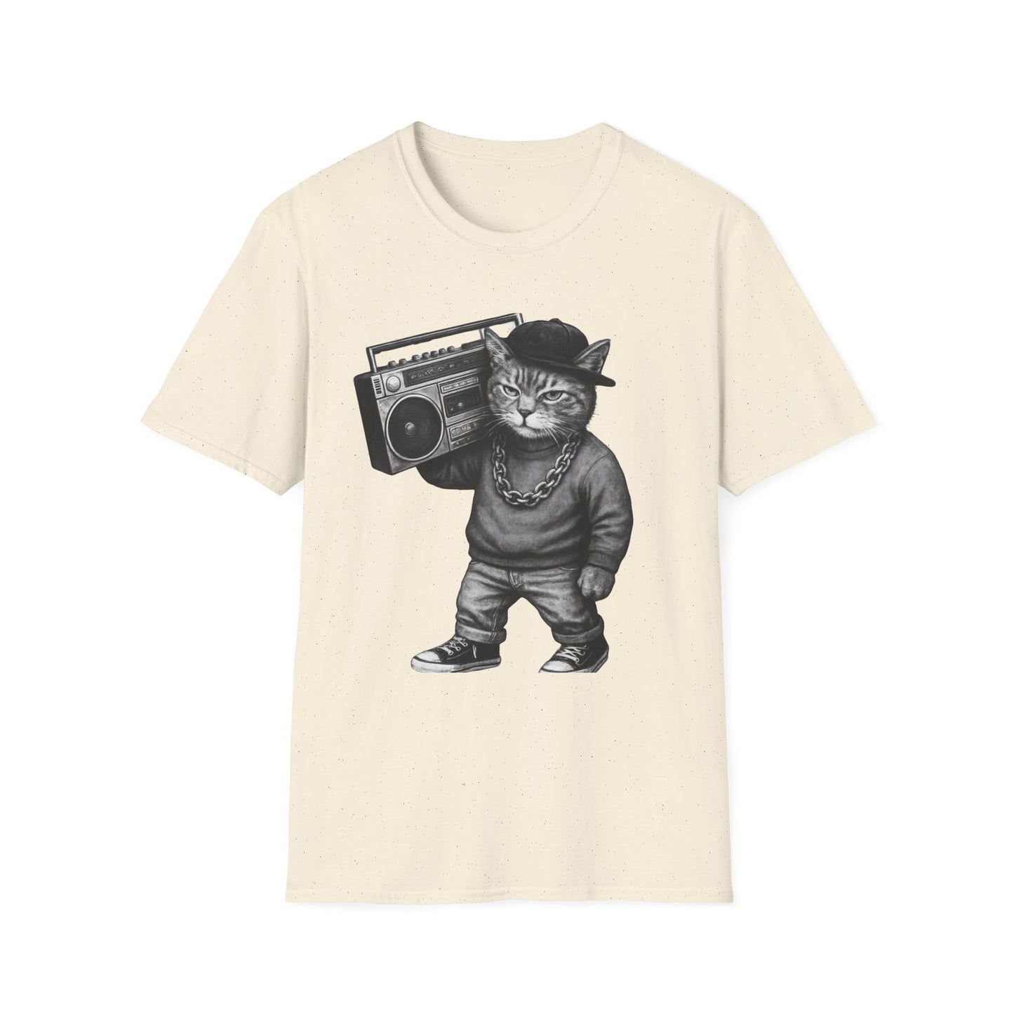 Black & White Boombox Cat T Shirt Hip Hop Streetwear Graphic Tee for Music Lovers Unisex Soft style T Shirt