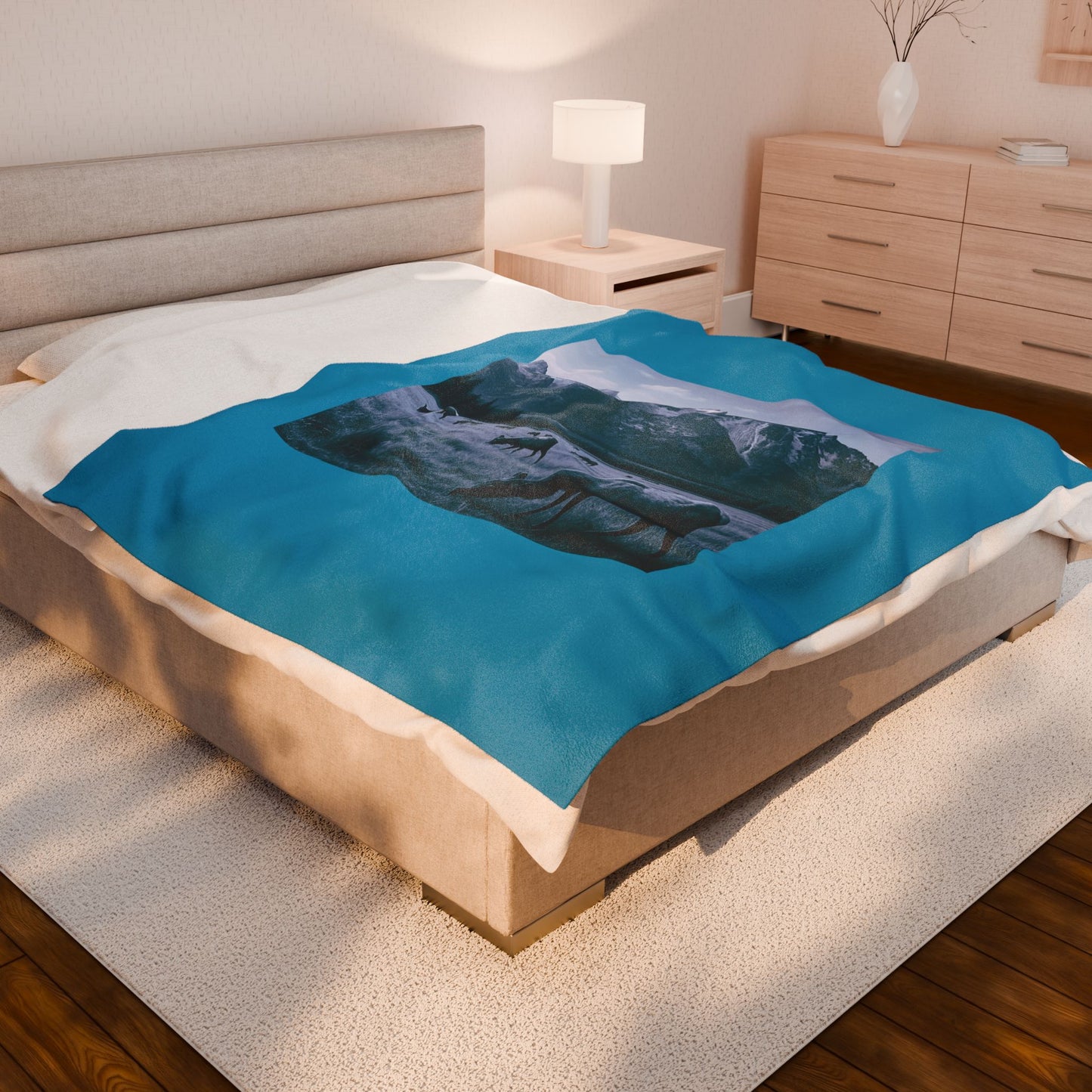 Rustic Elk Mountain Throw Blanket Wildlife Lodge Cabin Decor, Nature Scene Bed Cover, Elk Herd Western Gift Velveteen Plush Blanket