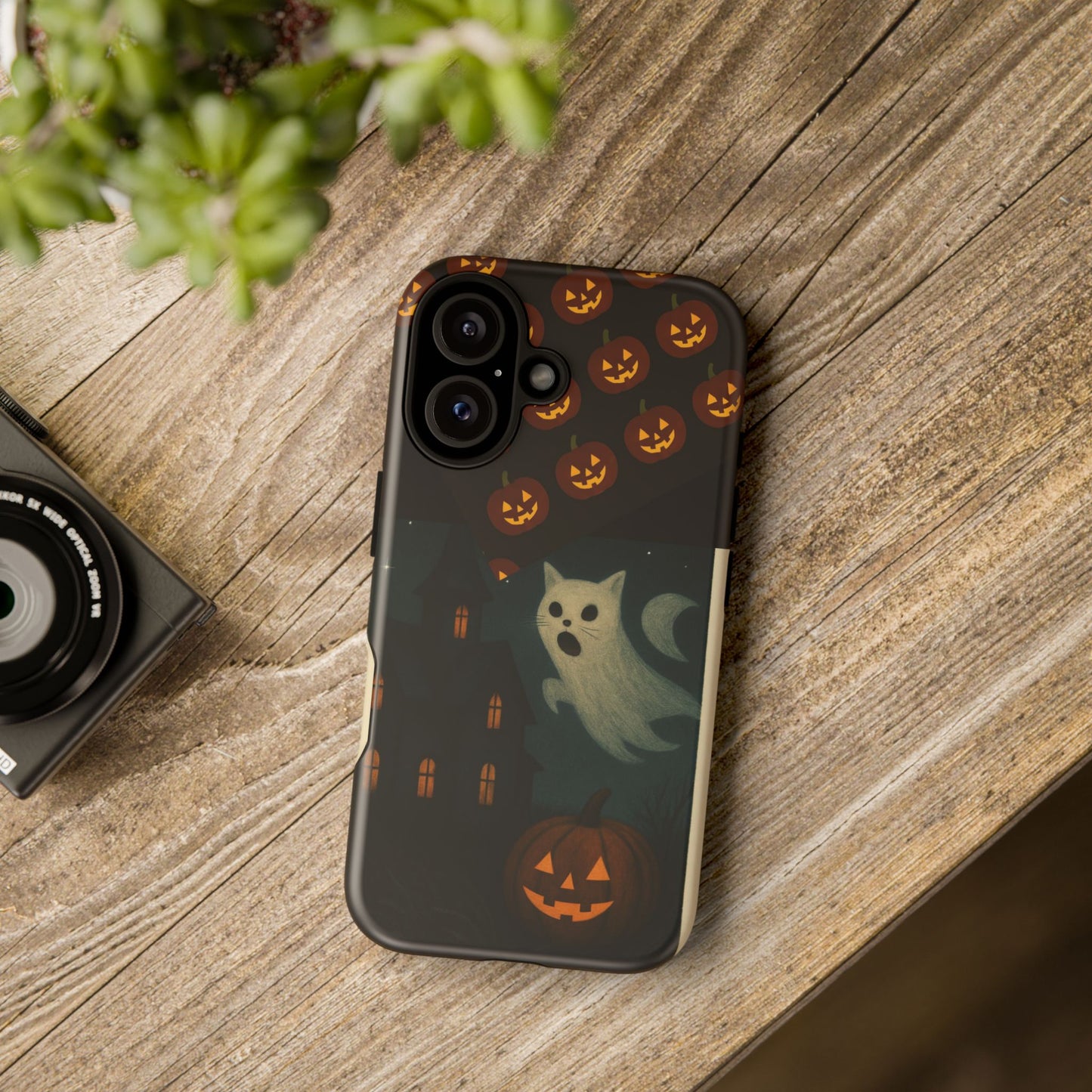Phone Case, Halloween Haunted House Cat Ghost iPhone 16, 15, 14, Pixel 8, 6 Samsung Galaxy 25, 24, 23