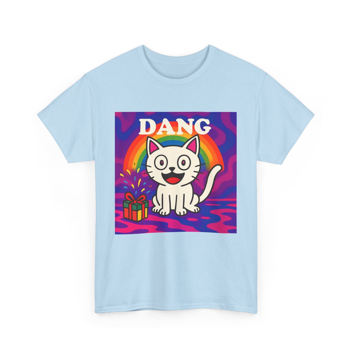 Funny Cat Rainbow T-Shirt Cute Cartoon Kitty Graphic Tee Gift