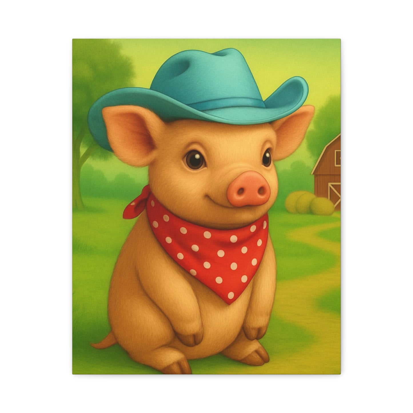 Canvas Print, Country Pig Farm Nursery Cowboy Wall Art, Matte Stretched 1 25" Decor, Farmhouse Rustic Western Print, Farm Animal Piglet Wall
