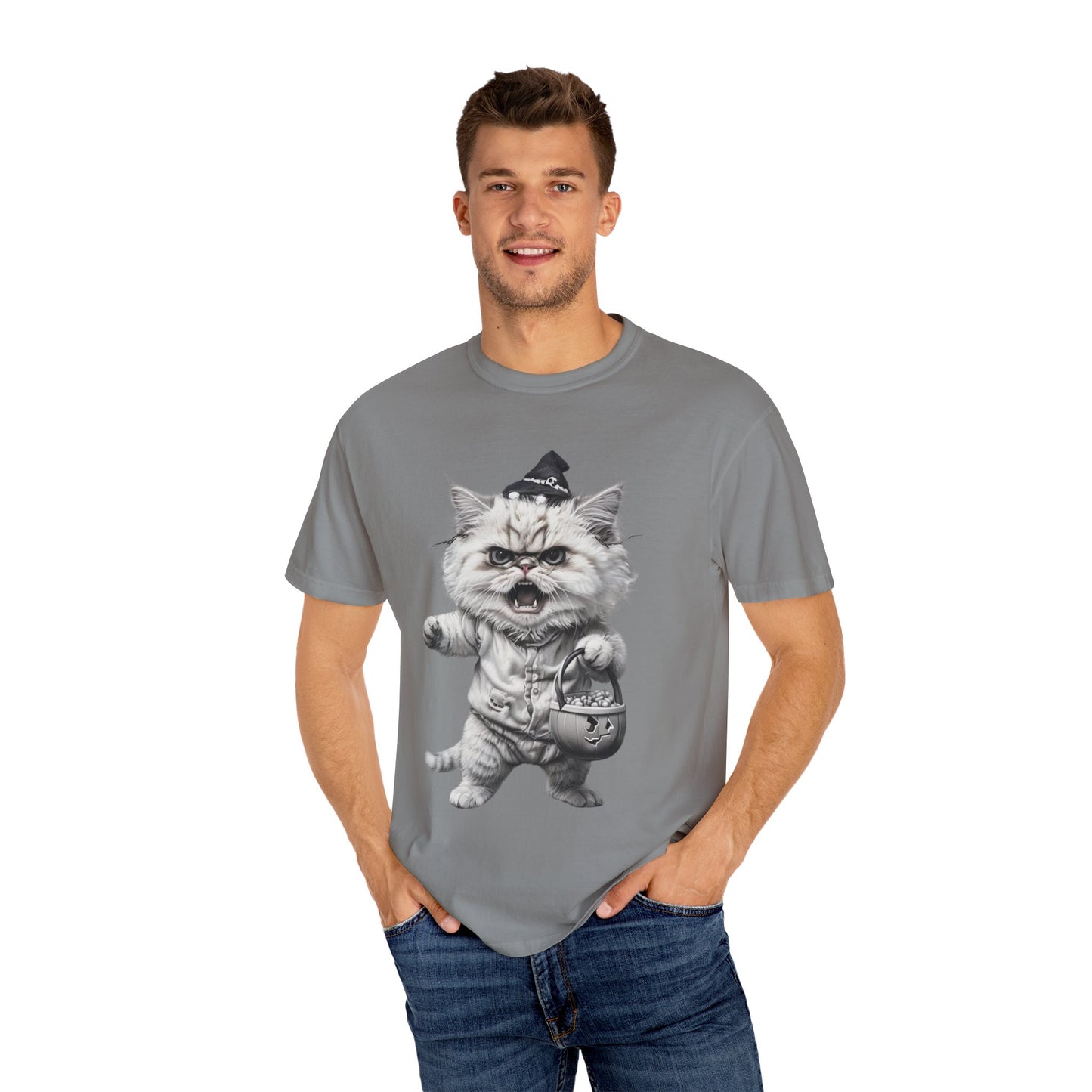 Angry Halloween Cat T Shirt Funny Spooky Kitten Tee Gothic Trick or Treat Shirt Unisex Garment Dyed T shirt