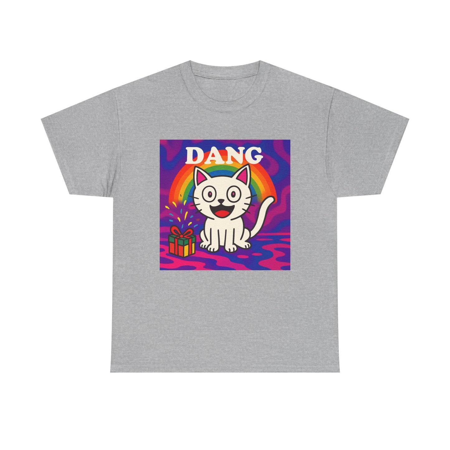 Funny Cat Rainbow T-Shirt Cute Cartoon Kitty Graphic Tee Gift
