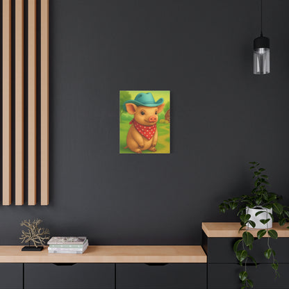 Canvas Print, Country Pig Farm Nursery Cowboy Wall Art, Matte Stretched 1 25" Decor, Farmhouse Rustic Western Print, Farm Animal Piglet Wall