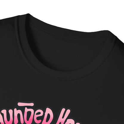 Haunted House Halloween T-Shirt  Pink Spooky Gothic Unisex Softstyle T-Shirt Men Women Teen College Student Highschool