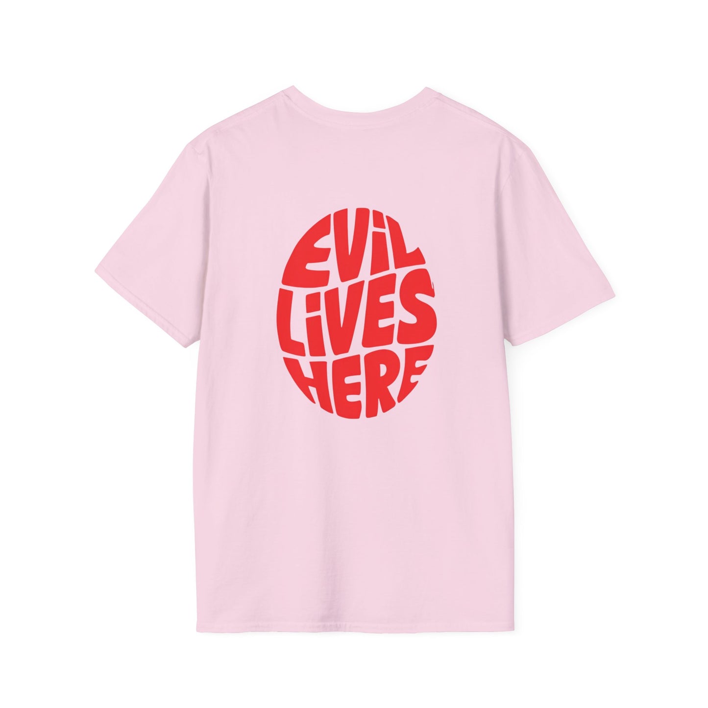 Evil Lives Here Halloween T-shirt, Spooky Retro Style, Mens