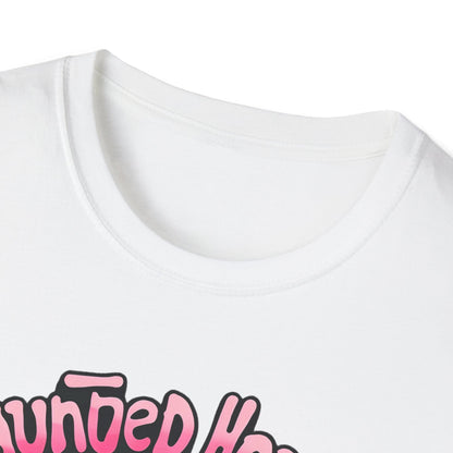 Haunted House Halloween T-Shirt  Pink Spooky Gothic Unisex Softstyle T-Shirt Men Women Teen College Student Highschool