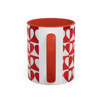 Red Heart Pattern Accent Coffee Mug | Checkerboard Valentine Ceramic Mug