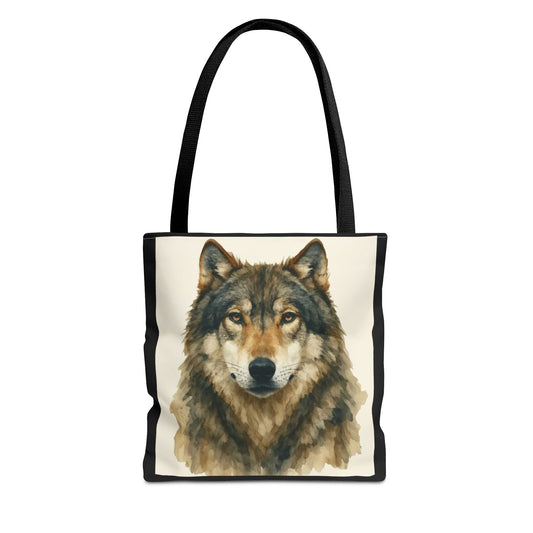 Watercolor Wolf Face Tote Bag | Animal Portrait Canvas Tote