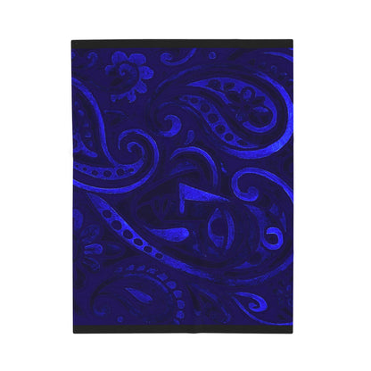 Blue Paisley Pattern Velveteen Plush Blanket | Navy Swirl Home Throw