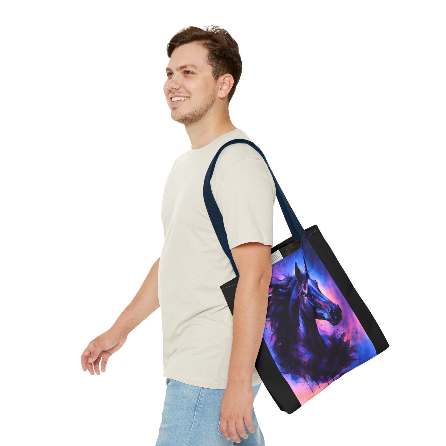 Bold Horse Tote Bag, Vibrant Blue & Purple Wild Spirit Artwork