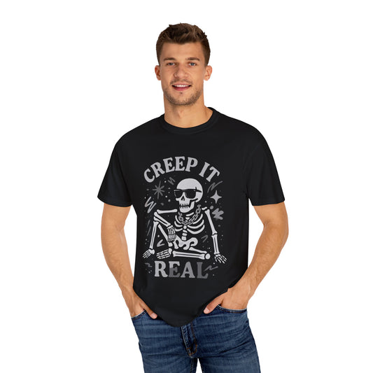 Creep It Real Skeleton T Shirt Funny Urban Halloween Graphic Tee Unisex Black Spooky T Shirt Unisex Garment Dyed  Tshirt Men Women