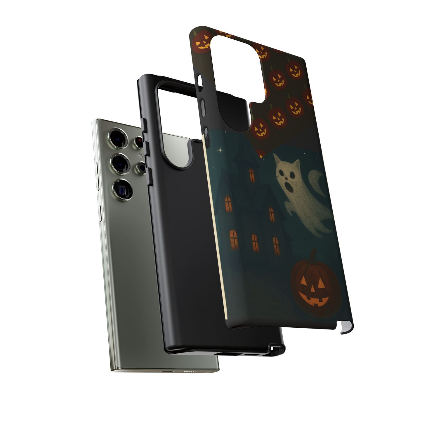 Phone Case, Halloween Haunted House Cat Ghost  iPhone 16, 15, 14, Pixel 8, 6 Samsung Galaxy 25, 24, 23