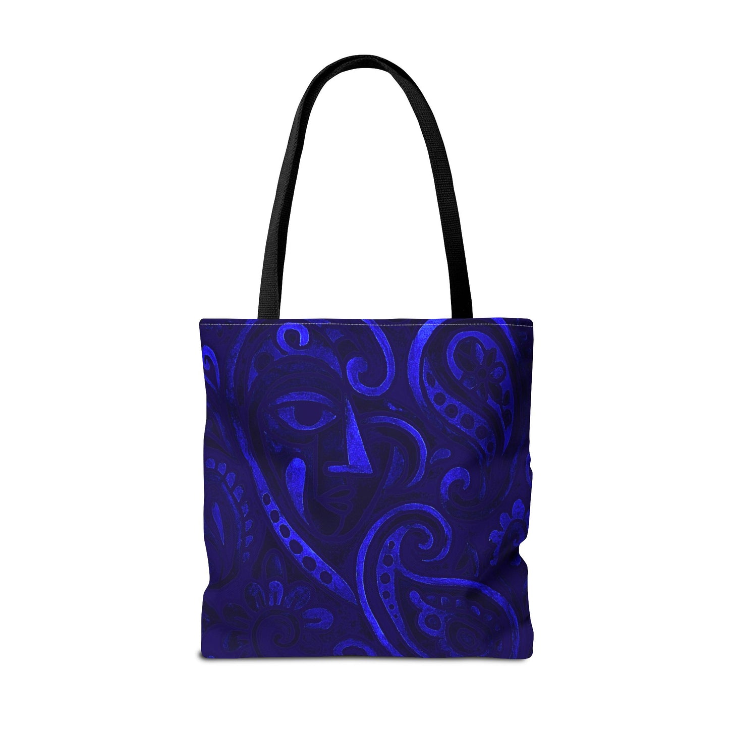 Blue Abstract Face Paisley Tote Bag | All-Over Print