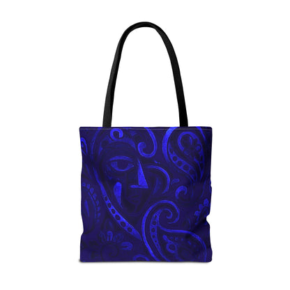 Blue Abstract Face Paisley Tote Bag | All-Over Print
