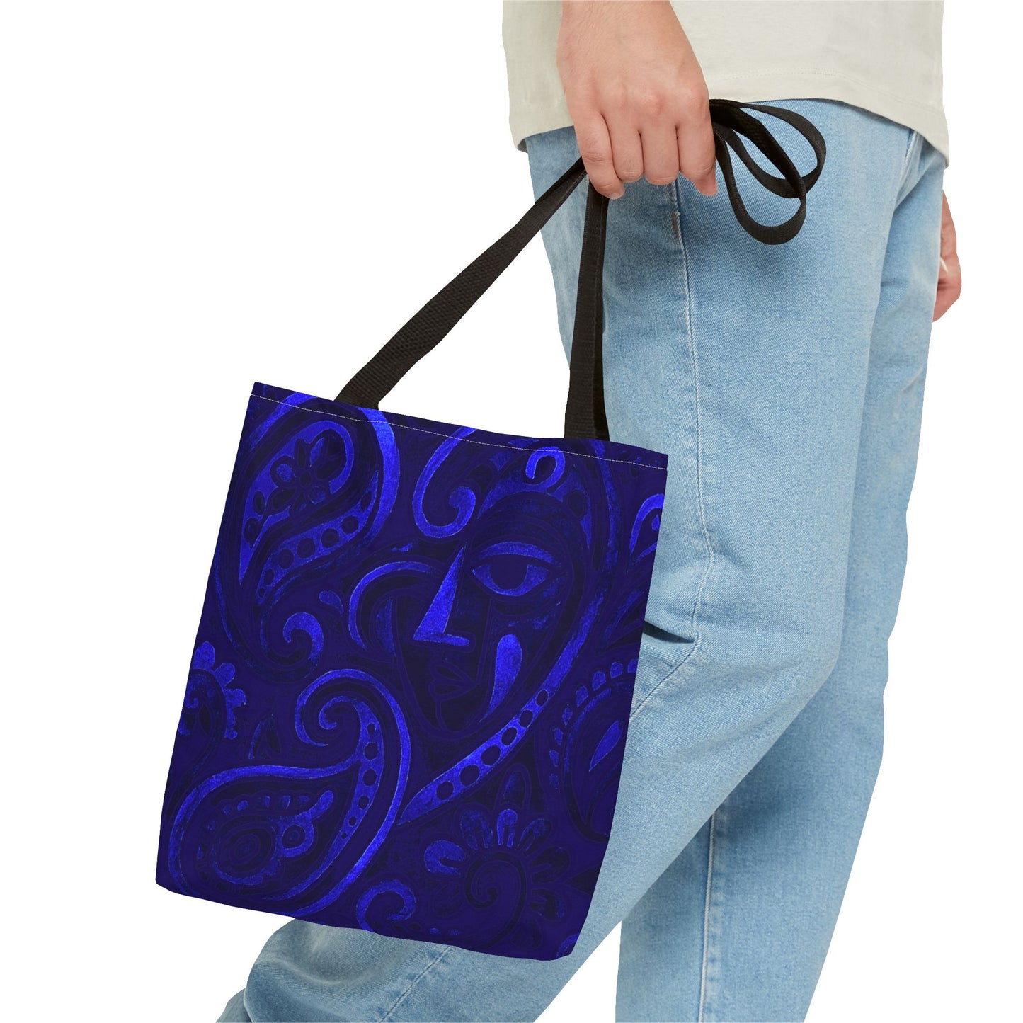 Blue Abstract Face Paisley Tote Bag | All-Over Print