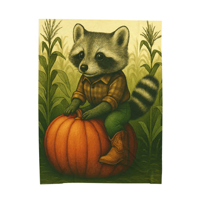 Cozy Fall Blanket with Raccoon Pumpkin Design Autumn Farmhouse Throw
