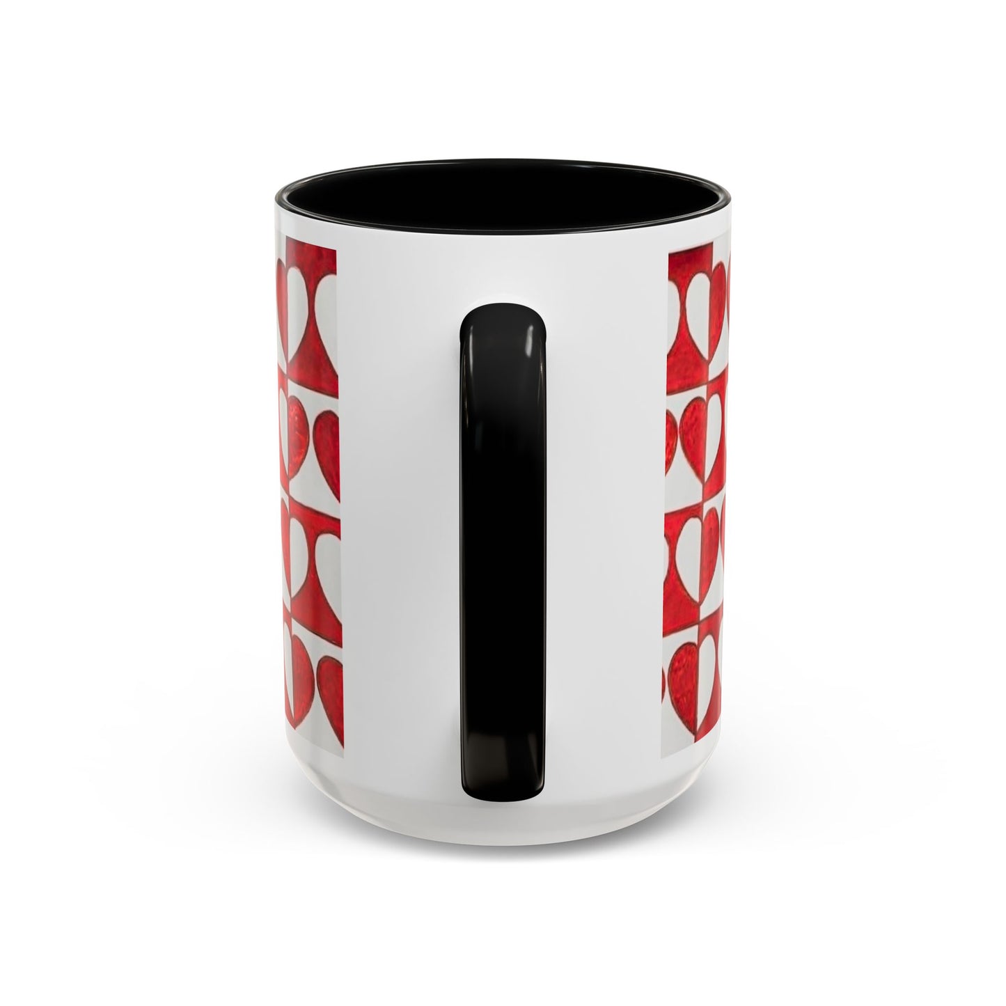 Red Heart Pattern Accent Coffee Mug | Checkerboard Valentine Ceramic Mug