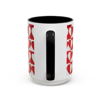 Red Heart Pattern Accent Coffee Mug | Checkerboard Valentine Ceramic Mug