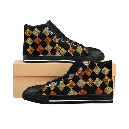 Checkered Art High Tops | Vintage Pattern Statement Sneakers