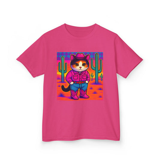 Cowgirl Cat Kids Shirt Cute Western Cat Tee Pink Calico Kitty Desert Shirt Y2K Girls Graphic Tee Kids Heavy