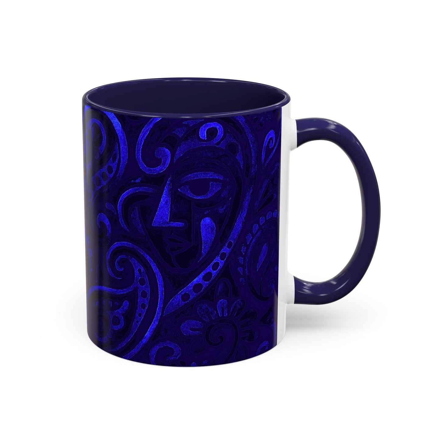 Blue Paisley Face Pattern Mug | Accent Coffee Mug