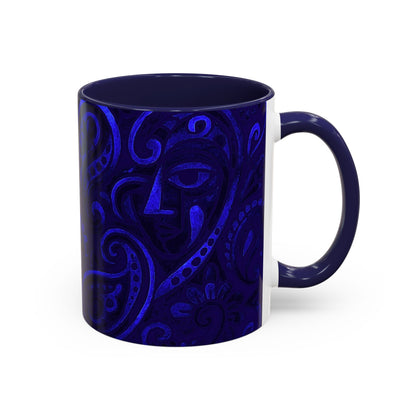 Blue Paisley Face Pattern Mug | Accent Coffee Mug
