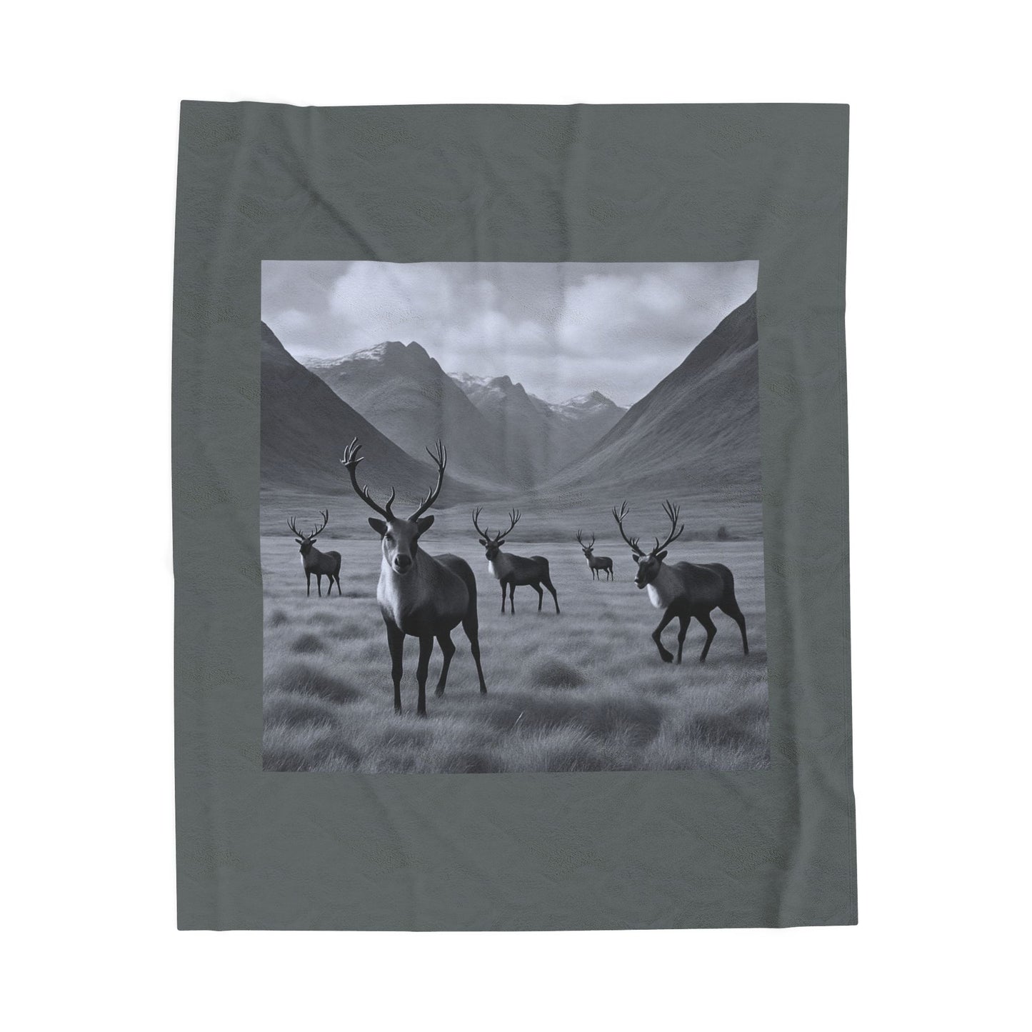 Black and White Deer Mountain Blanket Cozy Wildlife Lodge Cabin Plush Velveteen Throw for Rustic Home Décor