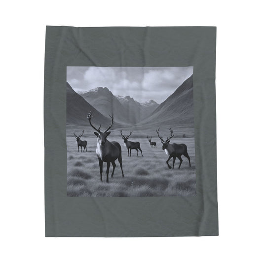 Black and White Deer Mountain Blanket Cozy Wildlife Lodge Cabin Plush Velveteen Throw for Rustic Home Décor