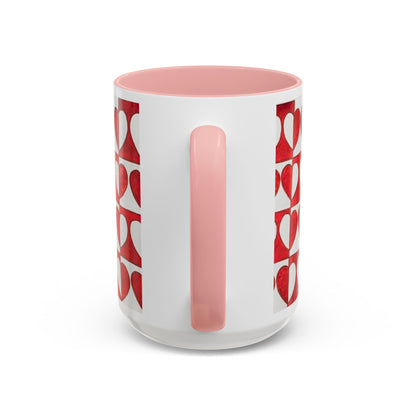 Red Heart Pattern Accent Coffee Mug | Checkerboard Valentine Ceramic Mug