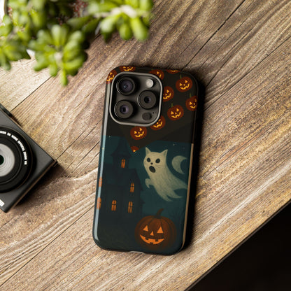 Phone Case, Halloween Haunted House Cat Ghost  iPhone 16, 15, 14, Pixel 8, 6 Samsung Galaxy 25, 24, 23