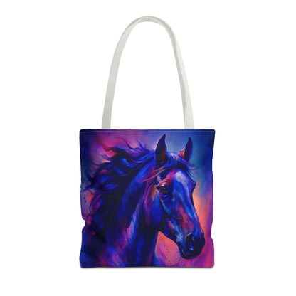 Bold Horse Tote Bag, Vibrant Blue & Purple Wild Spirit Artwork