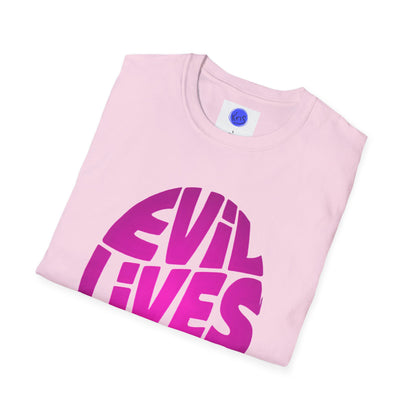 Evil Lives Here Halloween T-shirt, Spooky Retro Style, Mens