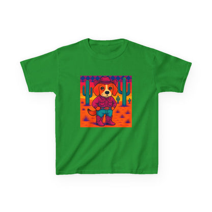 Cowboy Dog Kids T Shirt  Unisex Western Puppy Shirt  Birthday Rodeo Tee Fun Animal Graphic for Boys Girls Kids Heavy Cotton™ Tee