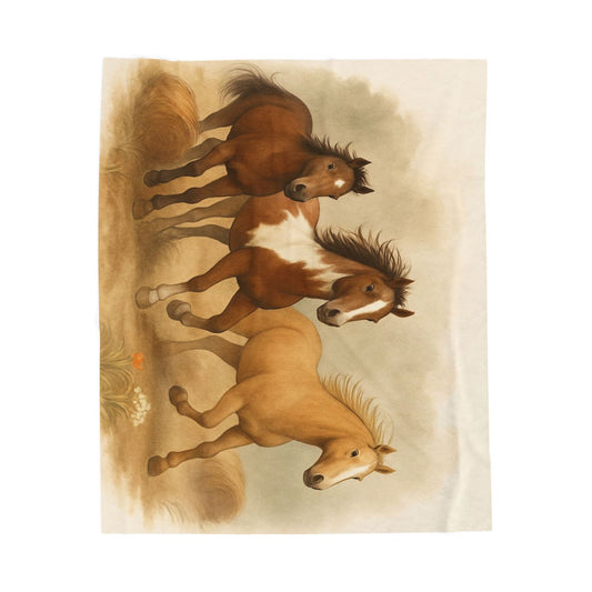 Running Foals Velveteen Plush Blanket | Horse Nursery Decor