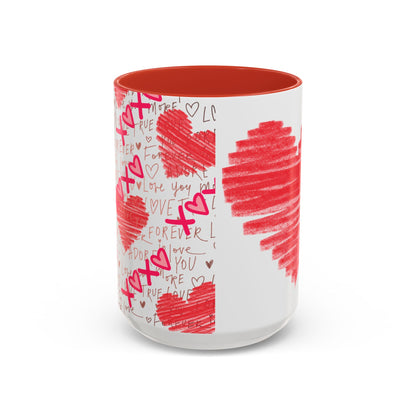 Red Scribble Heart Coffee Mug | Valentine Love Pattern Mug