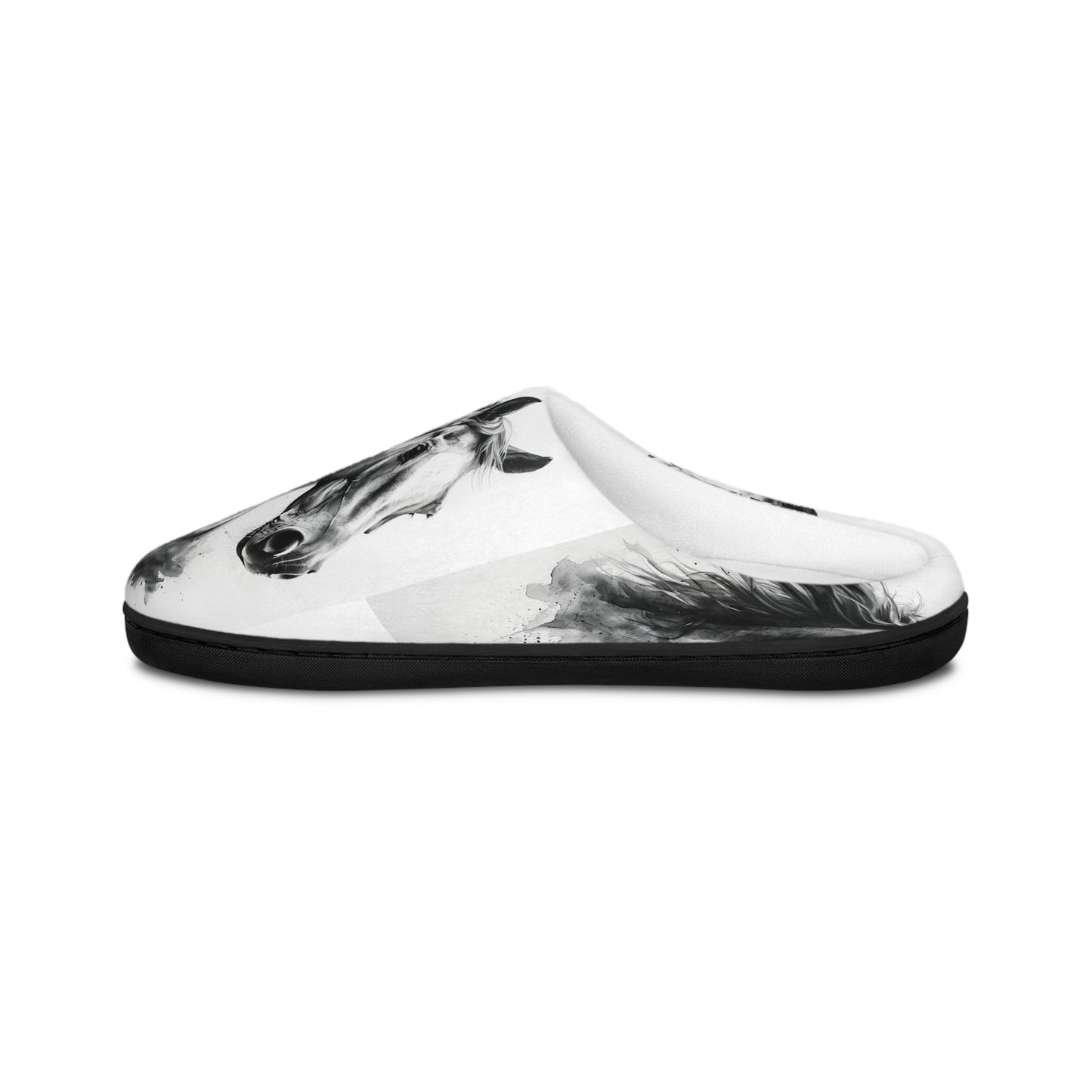 Black and White Horse Slippers Cozy Indoor Equestrian Footwear, Western Ranch Style Gift