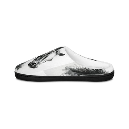 Black and White Horse Slippers Cozy Indoor Equestrian Footwear, Western Ranch Style Gift