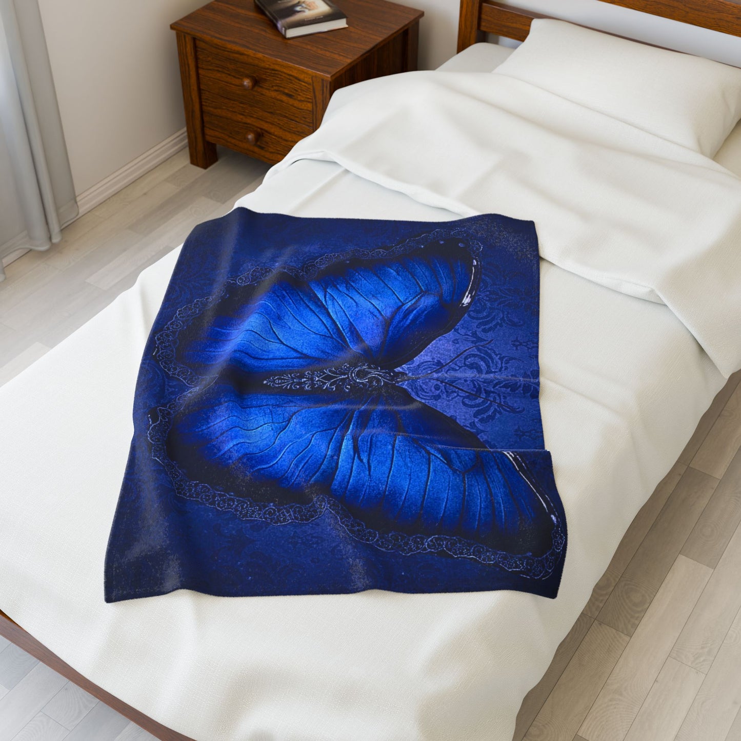 Blue Butterfly Plush Blanket | Gothic Nature Art Throw