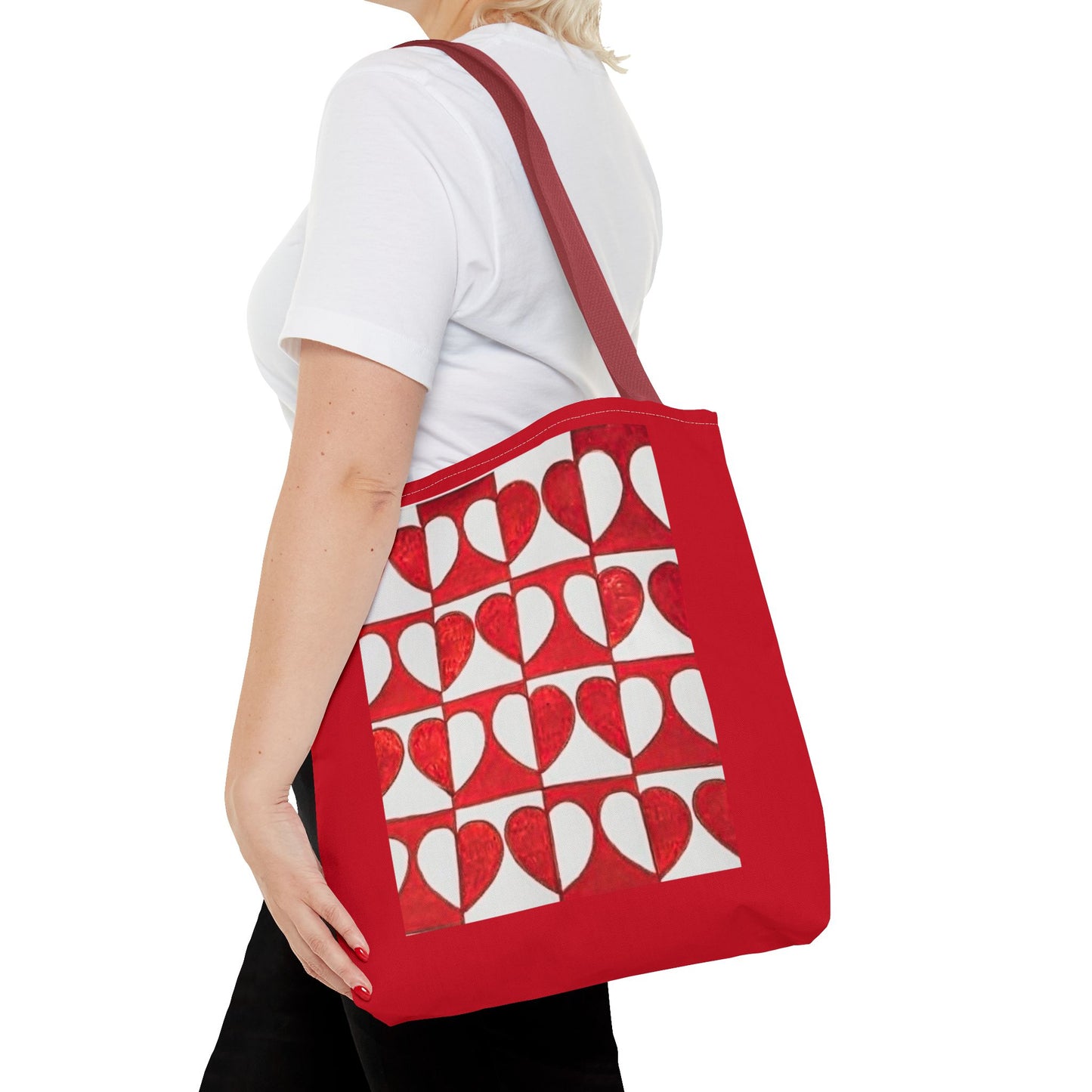 Red Heart Pattern Tote Bag | Repeating Valentine Heart Design