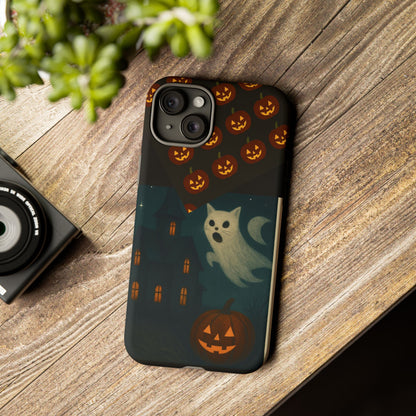 Phone Case, Halloween Haunted House Cat Ghost  iPhone 16, 15, 14, Pixel 8, 6 Samsung Galaxy 25, 24, 23