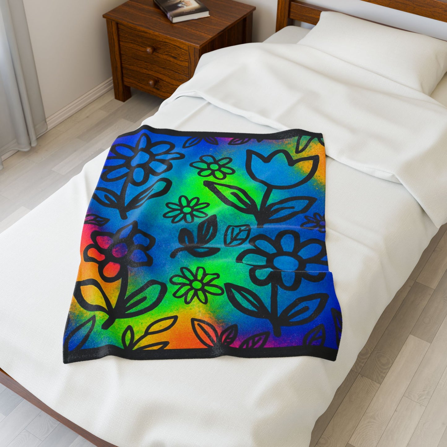 Rainbow Floral Plush Blanket | Colorful Cozy Soft Throw
